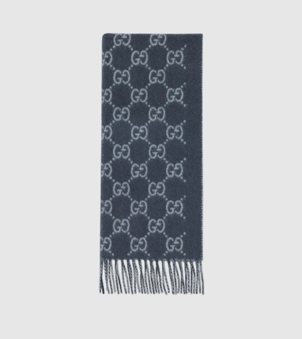Bonnet et Écharpe en jacquard de cachemire GG bleu marine et bleu clair